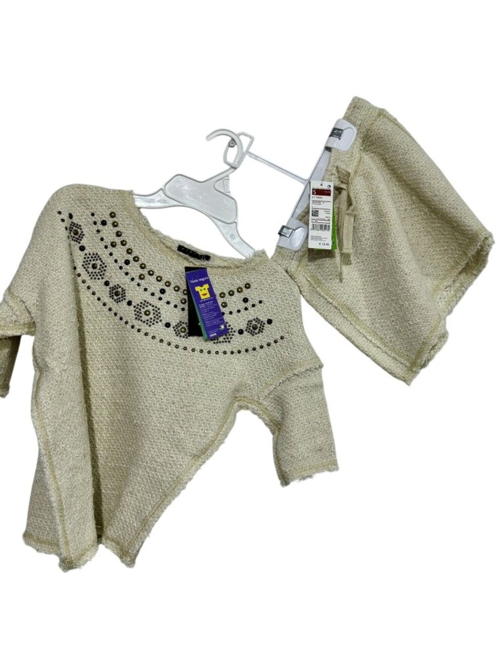 Beige Knit Top & Skirt Set For Girls With Stud Accents Size Small (6-7 Years) 12
